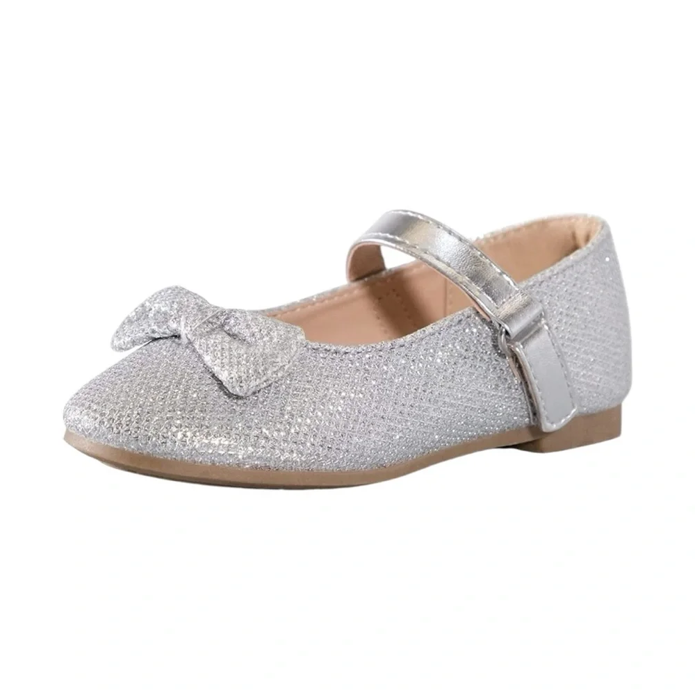 ✨BNWT - Girl's Silver Glitter Ballet Flats Soft Mary Jane Dress Shoes - size 1✨